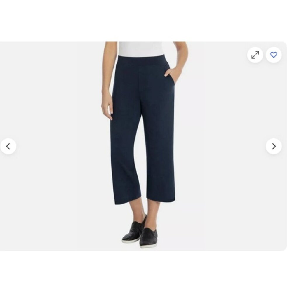Sentimental NY Ladies' Casual PullOn Capri Wide Leg Fitness Activewear(XL Navy)